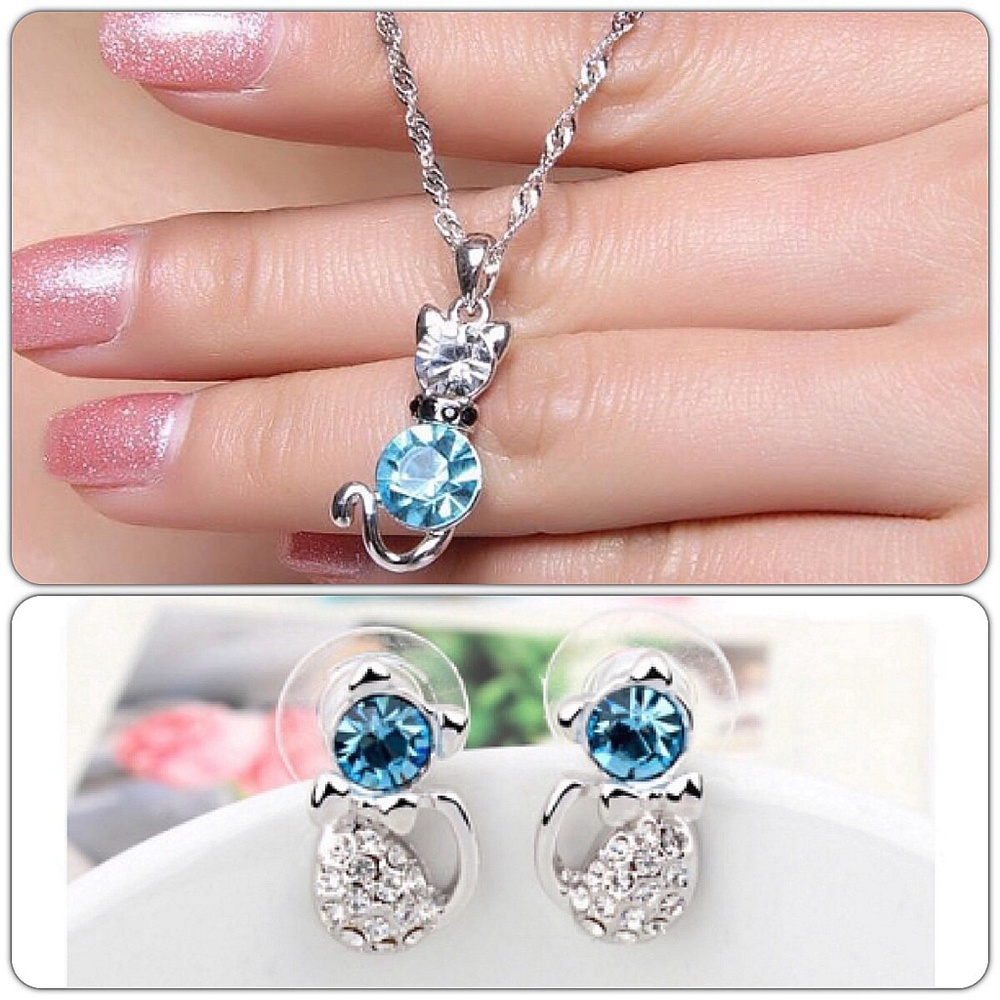 Swarovski crystal cat necklace and earrings set